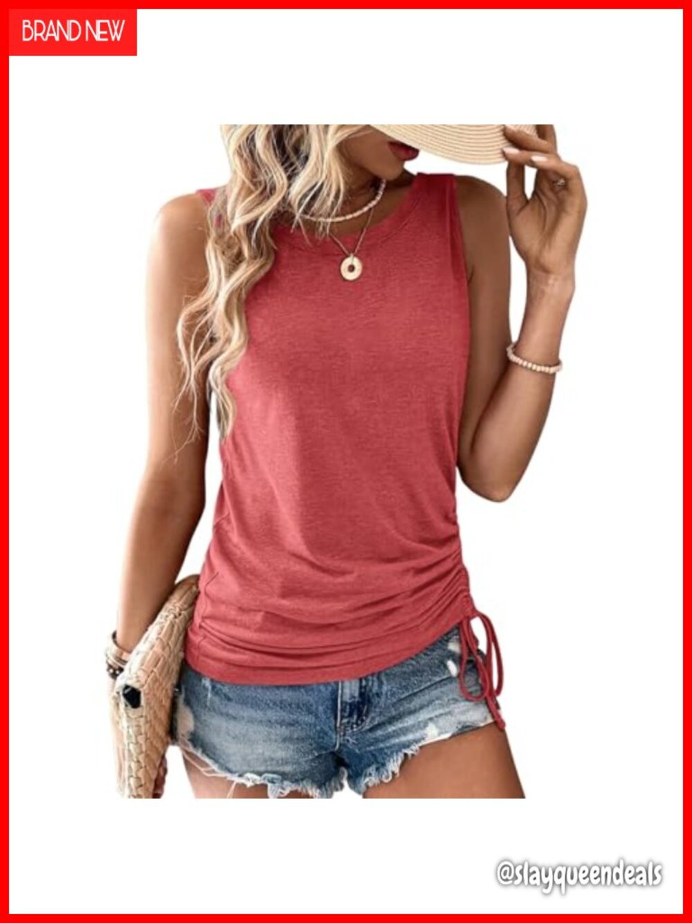 Womens Tank Top Summer Sleeveless Polyester Spandex Drawstring Casual